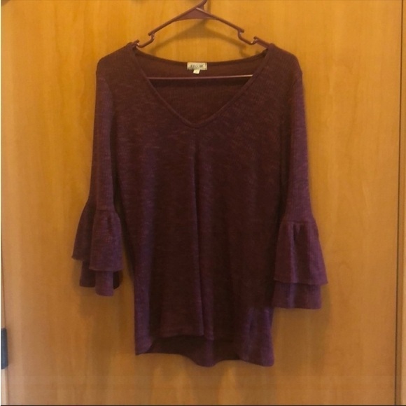 Nordstrom Size Large Bell Sleeve Heathered Purple Top - Picture 9 of 10